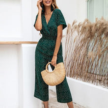 Lade das Bild in den Galerie-Viewer, Lossky Women Jumpsuits Rompers Summer Casual Print V-neck Pocket Overalls Jumpsuit Short Sleeve Wide Leg Loose Jumpsuit