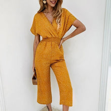 Lade das Bild in den Galerie-Viewer, Lossky Women Jumpsuits Rompers Summer Casual Print V-neck Pocket Overalls Jumpsuit Short Sleeve Wide Leg Loose Jumpsuit