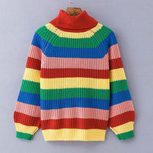 Lade das Bild in den Galerie-Viewer, Simenual Rainbow turtleneck sweaters women winter 2018 jumpers knitted clothes fashion striped oversized pullover female sale