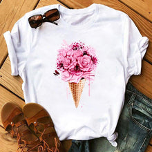 Lade das Bild in den Galerie-Viewer, Female T-shirt Romantic Heart Shaped Flowers Vogue Kawaii Harajuku T-Shirt Women Summer Casual Tshirts Korean Style Graphic Tops