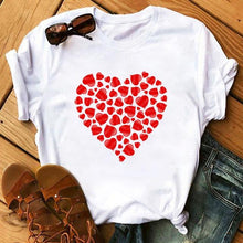 Lade das Bild in den Galerie-Viewer, Female T-shirt Romantic Heart Shaped Flowers Vogue Kawaii Harajuku T-Shirt Women Summer Casual Tshirts Korean Style Graphic Tops