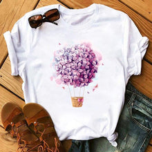 Lade das Bild in den Galerie-Viewer, Female T-shirt Romantic Heart Shaped Flowers Vogue Kawaii Harajuku T-Shirt Women Summer Casual Tshirts Korean Style Graphic Tops