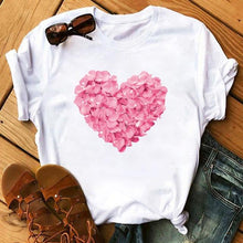 Lade das Bild in den Galerie-Viewer, Female T-shirt Romantic Heart Shaped Flowers Vogue Kawaii Harajuku T-Shirt Women Summer Casual Tshirts Korean Style Graphic Tops