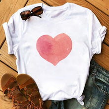 Lade das Bild in den Galerie-Viewer, Female T-shirt Romantic Heart Shaped Flowers Vogue Kawaii Harajuku T-Shirt Women Summer Casual Tshirts Korean Style Graphic Tops