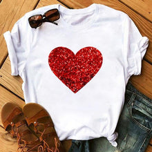 Lade das Bild in den Galerie-Viewer, Female T-shirt Romantic Heart Shaped Flowers Vogue Kawaii Harajuku T-Shirt Women Summer Casual Tshirts Korean Style Graphic Tops