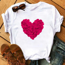 Lade das Bild in den Galerie-Viewer, Female T-shirt Romantic Heart Shaped Flowers Vogue Kawaii Harajuku T-Shirt Women Summer Casual Tshirts Korean Style Graphic Tops