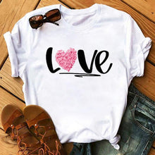 Lade das Bild in den Galerie-Viewer, Female T-shirt Romantic Heart Shaped Flowers Vogue Kawaii Harajuku T-Shirt Women Summer Casual Tshirts Korean Style Graphic Tops