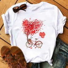 Lade das Bild in den Galerie-Viewer, Female T-shirt Romantic Heart Shaped Flowers Vogue Kawaii Harajuku T-Shirt Women Summer Casual Tshirts Korean Style Graphic Tops