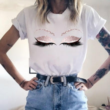 Lade das Bild in den Galerie-Viewer, 2020 New Shirts Women Princess Makeup Art Pink Eyelashes Print Vogue Top Female T-shirt Summer Harajuku Streetwear Short Clothes