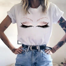 Lade das Bild in den Galerie-Viewer, 2020 New Shirts Women Princess Makeup Art Pink Eyelashes Print Vogue Top Female T-shirt Summer Harajuku Streetwear Short Clothes