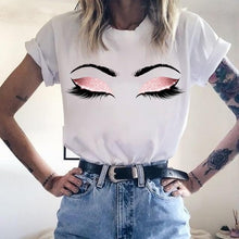 Lade das Bild in den Galerie-Viewer, 2020 New Shirts Women Princess Makeup Art Pink Eyelashes Print Vogue Top Female T-shirt Summer Harajuku Streetwear Short Clothes