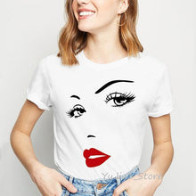 Lade das Bild in den Galerie-Viewer, 2020 New Shirts Women Princess Makeup Art Pink Eyelashes Print Vogue Top Female T-shirt Summer Harajuku Streetwear Short Clothes