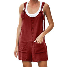 Lade das Bild in den Galerie-Viewer, Women Rompers Summer Casual Loose Sleeveless Jumpsuit Solid Button Pocket Suspenders Bib Short Pants Wide Leg Playsuits Overalls