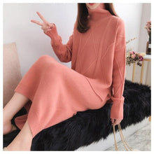 Lade das Bild in den Galerie-Viewer, New Woman Winter Knitted Suits Casual Female Two-pieces Set Solid Turtleneck Loose Sweater + Vest Dress Suit for Lady Warm