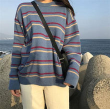 Lade das Bild in den Galerie-Viewer, Autumn O-Neck Pullover Women Soft Sweaters Chic Daily Tops Sweet Student Striped Harajuku Women Pullover Knitted Loose Tops
