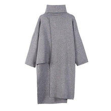 Lade das Bild in den Galerie-Viewer, [EAM] 2020 New Spring Autumn High Collar Long Sleeve Black Irregular Stitch Big Size Long Knitting Sweater Women Fashion JL734
