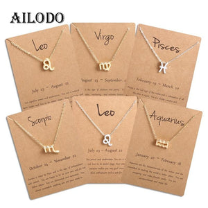 Ailodo Men Women 12 Horoscope Zodiac Sign Gold Pendant Necklace Aries Leo 12 Constellations Jewelry Kids Christmas Gifts 19NOV91