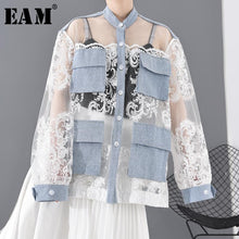 Lade das Bild in den Galerie-Viewer, [EAM] Loose Fit White Lace Perspective Big Size Jacket New Stand Collar Long Sleeve Women Coat Fashion Tide Spring 2020 JU30105
