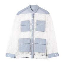 Lade das Bild in den Galerie-Viewer, [EAM] Loose Fit White Lace Perspective Big Size Jacket New Stand Collar Long Sleeve Women Coat Fashion Tide Spring 2020 JU30105

