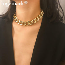 Lade das Bild in den Galerie-Viewer, Punk Miami Cuban Choker Necklace Collar Statement Hip Hop Big Chunky Aluminum Gold Color Thick Chain Necklace Women Jewelry
