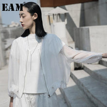 Lade das Bild in den Galerie-Viewer, [EAM] Loose Fit  White Perspective Big Size Short Jacket New Stand Collar Long Sleeve Women Coat Fashion Tide Spring 2020 1W035
