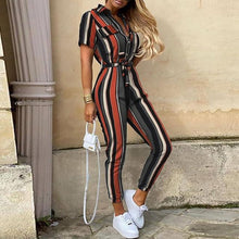 Lade das Bild in den Galerie-Viewer, Women Casual solid color Jumpsuit 2020 Summer Deep V Neck Button Shirt Overalls Short Sleeve Office Lady One Piece Romper Belt
