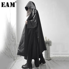 Lade das Bild in den Galerie-Viewer, [EAM] Loose Fit Black Vent Split Joint Big Size Long Jacket New Hooded Long Sleeve Women Coat Fashion Tide Spring 2020 1S662
