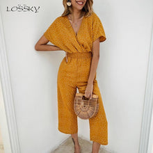 Lade das Bild in den Galerie-Viewer, Lossky Women Jumpsuits Rompers Summer Casual Print V-neck Pocket Overalls Jumpsuit Short Sleeve Wide Leg Loose Jumpsuit
