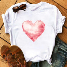 Lade das Bild in den Galerie-Viewer, Female T-shirt Romantic Heart Shaped Flowers Vogue Kawaii Harajuku T-Shirt Women Summer Casual Tshirts Korean Style Graphic Tops
