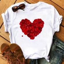 Lade das Bild in den Galerie-Viewer, Female T-shirt Romantic Heart Shaped Flowers Vogue Kawaii Harajuku T-Shirt Women Summer Casual Tshirts Korean Style Graphic Tops
