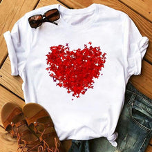 Lade das Bild in den Galerie-Viewer, Female T-shirt Romantic Heart Shaped Flowers Vogue Kawaii Harajuku T-Shirt Women Summer Casual Tshirts Korean Style Graphic Tops
