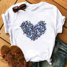 Lade das Bild in den Galerie-Viewer, Female T-shirt Romantic Heart Shaped Flowers Vogue Kawaii Harajuku T-Shirt Women Summer Casual Tshirts Korean Style Graphic Tops

