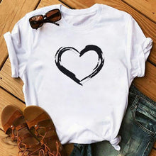 Lade das Bild in den Galerie-Viewer, Female T-shirt Romantic Heart Shaped Flowers Vogue Kawaii Harajuku T-Shirt Women Summer Casual Tshirts Korean Style Graphic Tops
