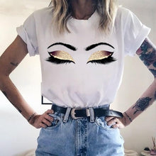 Lade das Bild in den Galerie-Viewer, 2020 New Shirts Women Princess Makeup Art Pink Eyelashes Print Vogue Top Female T-shirt Summer Harajuku Streetwear Short Clothes
