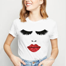Lade das Bild in den Galerie-Viewer, 2020 New Shirts Women Princess Makeup Art Pink Eyelashes Print Vogue Top Female T-shirt Summer Harajuku Streetwear Short Clothes
