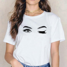 Lade das Bild in den Galerie-Viewer, 2020 New Shirts Women Princess Makeup Art Pink Eyelashes Print Vogue Top Female T-shirt Summer Harajuku Streetwear Short Clothes
