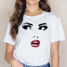 Lade das Bild in den Galerie-Viewer, 2020 New Shirts Women Princess Makeup Art Pink Eyelashes Print Vogue Top Female T-shirt Summer Harajuku Streetwear Short Clothes
