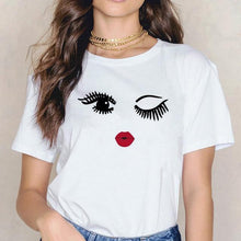 Lade das Bild in den Galerie-Viewer, 2020 New Shirts Women Princess Makeup Art Pink Eyelashes Print Vogue Top Female T-shirt Summer Harajuku Streetwear Short Clothes
