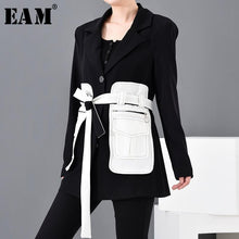 Lade das Bild in den Galerie-Viewer, [EAM] Loose Fit Black Contrast Color Big Pocket Bandage  Jacket New Lapel Long Sleeve Women Coat Fashion  Spring 2020 1M50001
