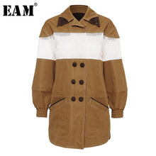 Lade das Bild in den Galerie-Viewer, [EAM] Loose Fit Khaki Mesh Split Joint Temperament Jacket New Lapel Long Sleeve Women Coat Fashion Tide Spring 2020 1U864
