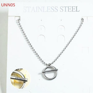 Fashion  Women Men Silver Color Gold Stainless Steel Hollow Heart Lock Key Round UNO 50 Jewelry Neckalce