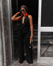 Lade das Bild in den Galerie-Viewer, Sexy Lace Up Jumpsuit Women V -Neck Body Femme Slim Elegant Wide Leg Romper Bandage Backless Overalls Female Outfits

