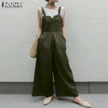 Lade das Bild in den Galerie-Viewer, ZANZEA Stylish Summer Women Jumpsuits Casual Wide Leg Overalls Solid Rompers Female Elegant Work Playsuits Plus Size Suspenders
