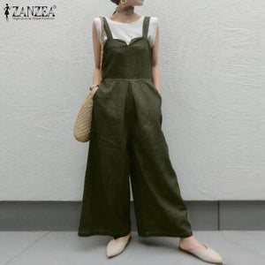 ZANZEA Stylish Summer Women Jumpsuits Casual Wide Leg Overalls Solid Rompers Female Elegant Work Playsuits Plus Size Suspenders