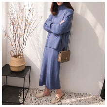 Lade das Bild in den Galerie-Viewer, New Woman Winter Knitted Suits Casual Female Two-pieces Set Solid Turtleneck Loose Sweater + Vest Dress Suit for Lady Warm
